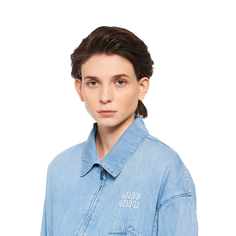 Miu Miu saffierblauwdenim blouson jack N8F6L478 klaar om te dragen