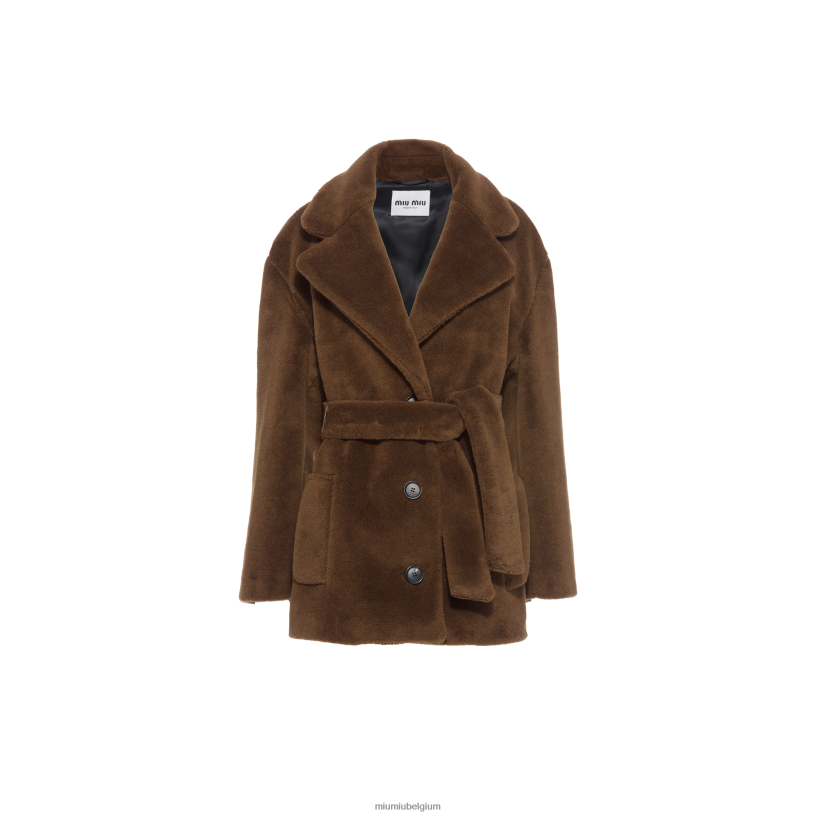 Miu Miu tabaksingle-breasted alpaca jas N8F6L531 klaar om te dragen