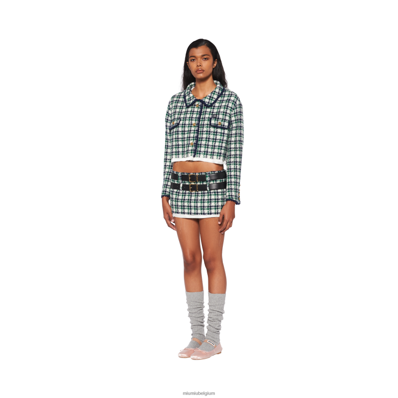 Miu Miu wit/groensingle-breasted geruit tweed jasje N8F6L517 klaar om te dragen