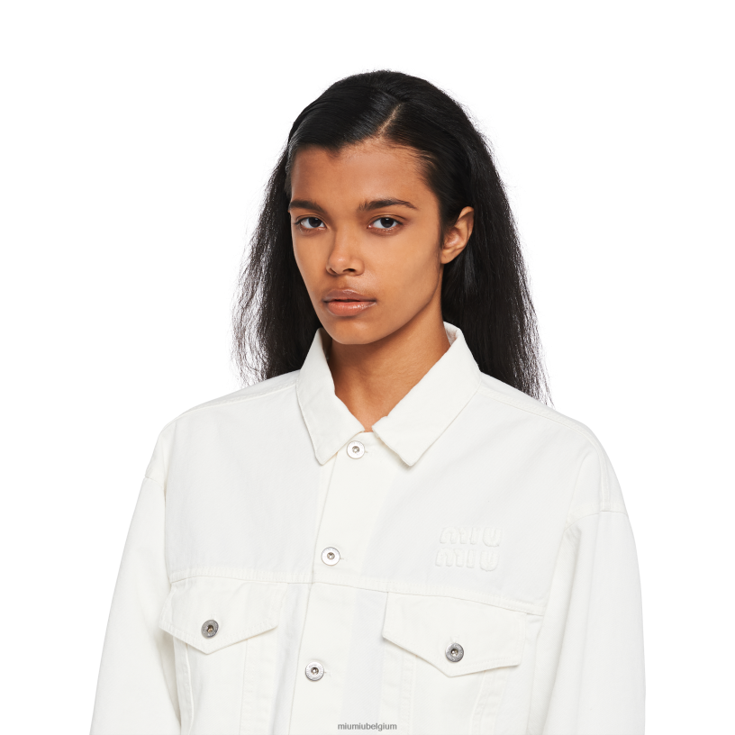 Miu Miu witdenim blouson jack N8F6L477 klaar om te dragen