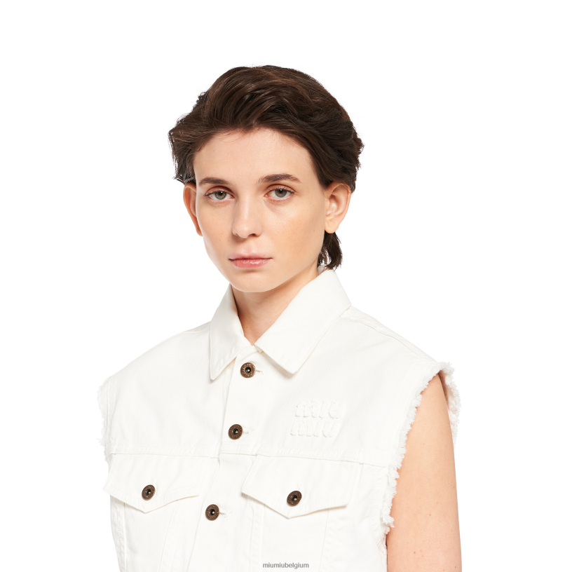 Miu Miu witdenim blouson jack N8F6L483 klaar om te dragen