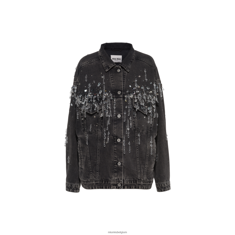 Miu Miu zwartdenim blouson jack N8F6L499 klaar om te dragen