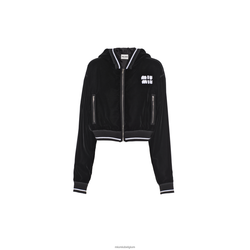 Miu Miu zwartgeborduurde fluwelen blouson N8F6L701 klaar om te dragen