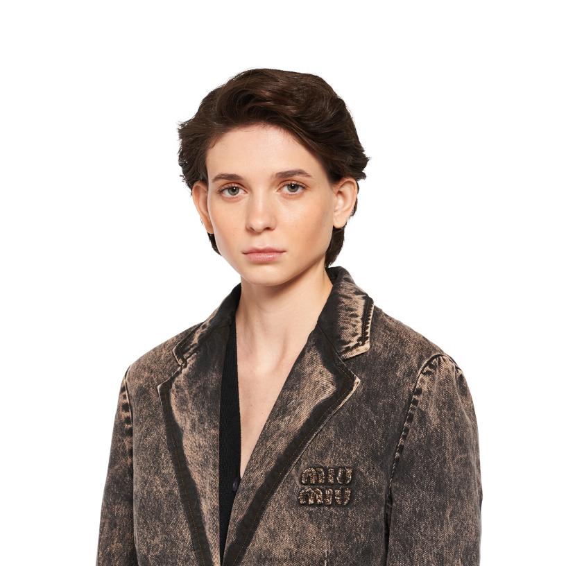 Miu Miu zwartgemarmerd spijkerjack N8F6L457 klaar om te dragen