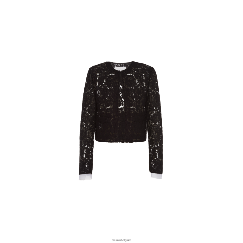 Miu Miu zwartkanten jasje met één rij knopen N8F6L493 klaar om te dragen