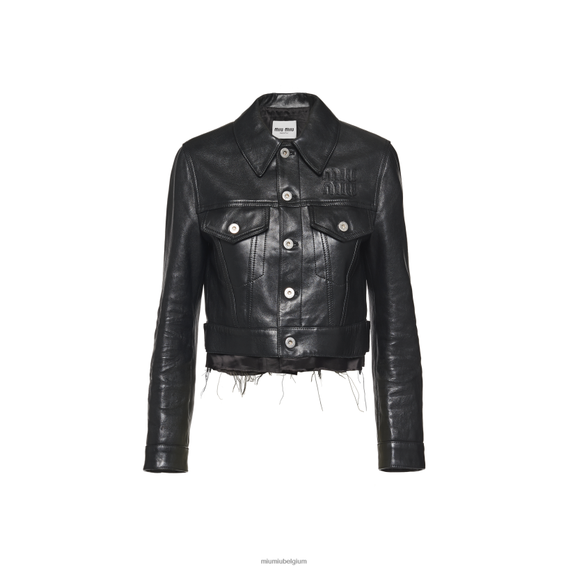 Miu Miu zwartleren jas N8F6L494 klaar om te dragen