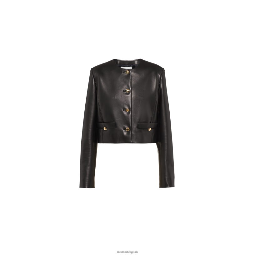 Miu Miu zwartnappa leren jack N8F6L503 klaar om te dragen