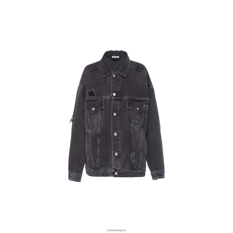 Miu Miu zwartoversized denim blousonjack N8F6L554 klaar om te dragen