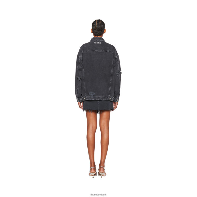 Miu Miu zwartoversized denim blousonjack N8F6L554 klaar om te dragen