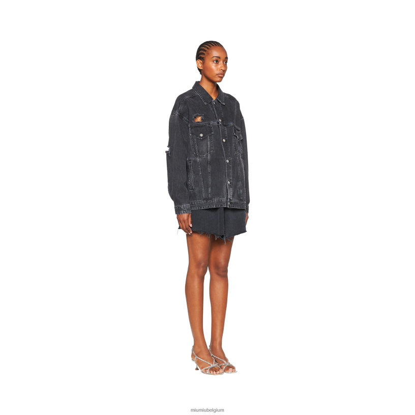 Miu Miu zwartoversized denim blousonjack N8F6L554 klaar om te dragen