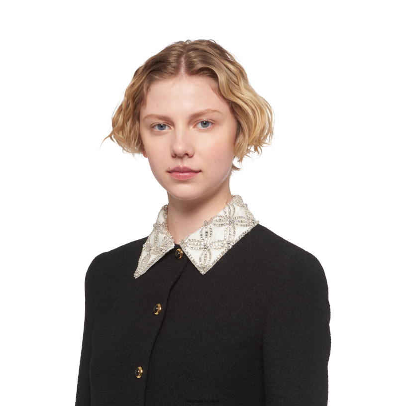 Miu Miu zwartsingle-breasted bouclé jasje met borduursels N8F6L519 klaar om te dragen