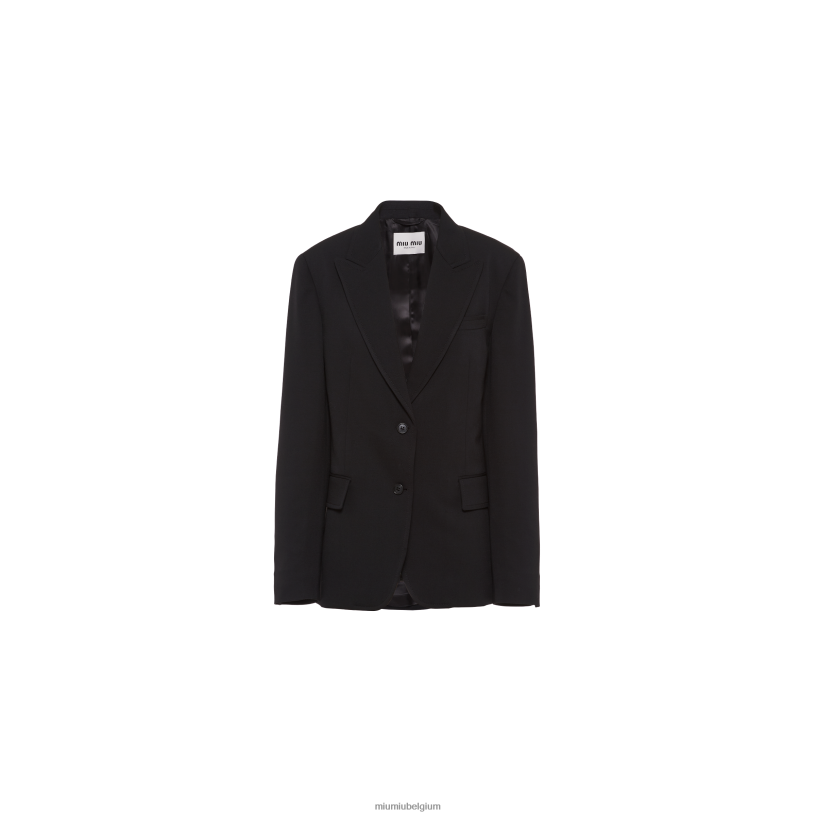 Miu Miu zwartsingle-breasted grain de poudre jas N8F6L492 klaar om te dragen