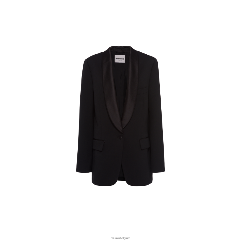 Miu Miu zwartsingle-breasted grain de poudre jas N8F6L532 klaar om te dragen