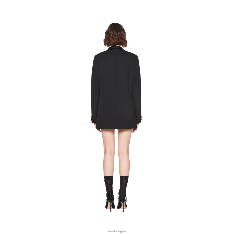 Miu Miu zwartsingle-breasted grain de poudre jas N8F6L532 klaar om te dragen