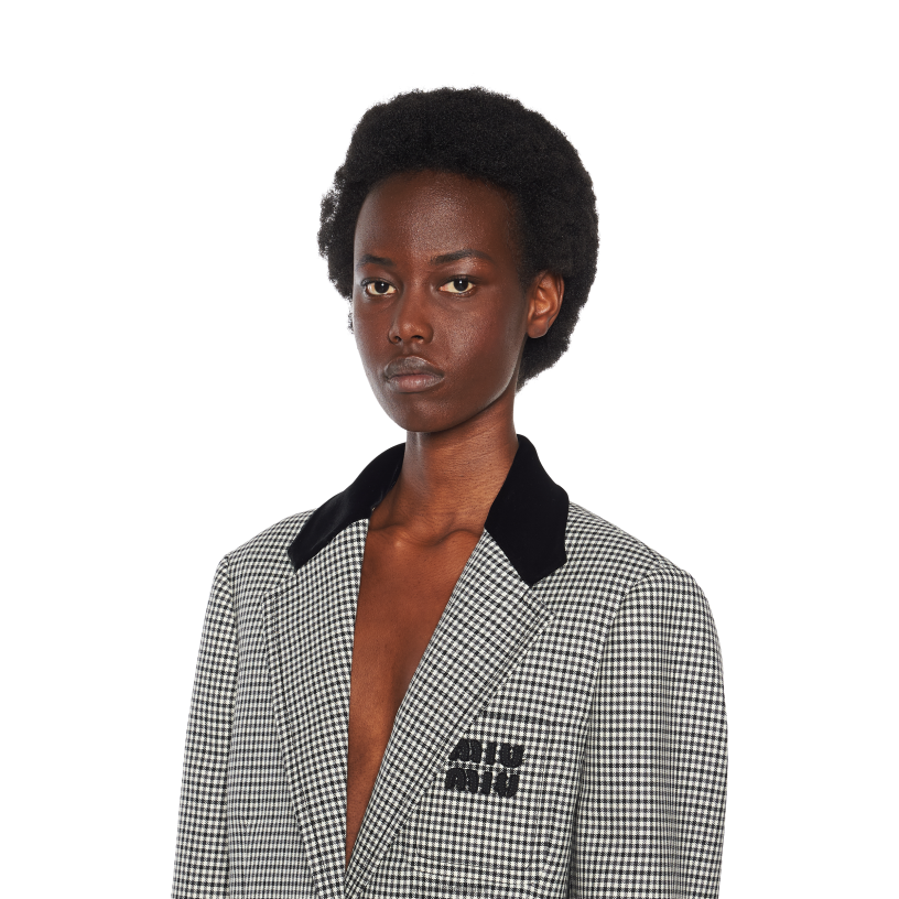 Miu Miu zwartsingle-breasted pied-de-poule geruit jack N8F6L529 klaar om te dragen