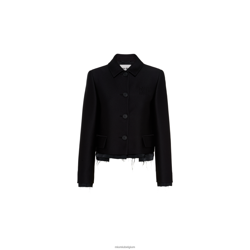 Miu Miu zwartsingle-breasted radzimir jas N8F6L461 klaar om te dragen