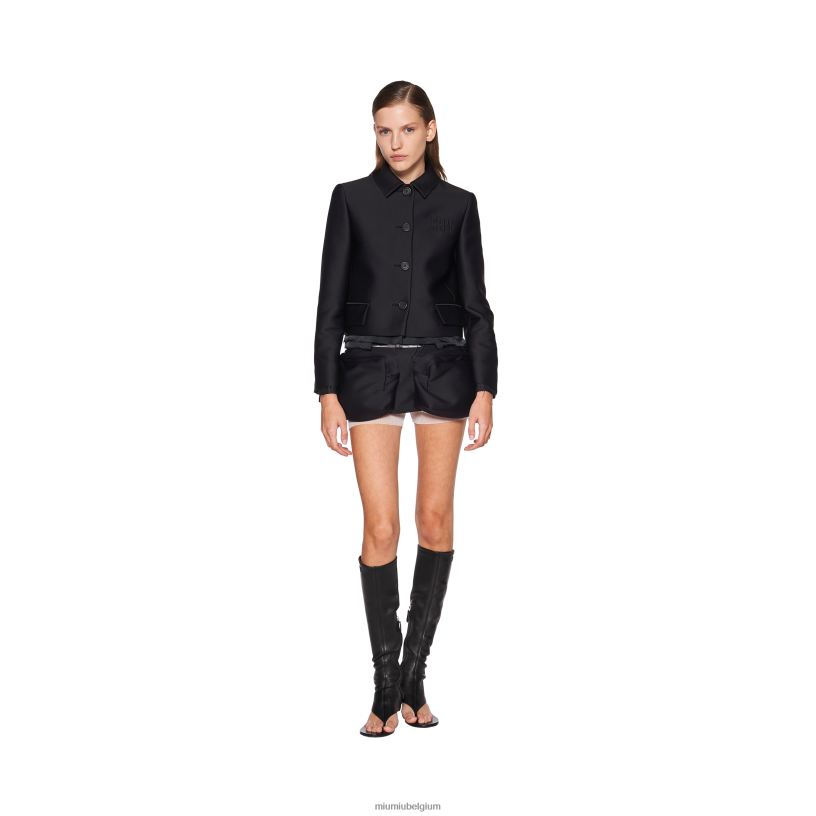 Miu Miu zwartsingle-breasted radzimir jas N8F6L461 klaar om te dragen