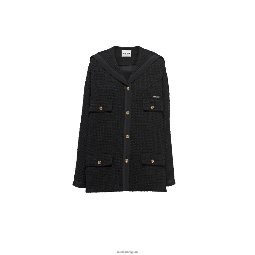 Miu Miu zwartsingle-breasted tweed jasje N8F6L485 klaar om te dragen