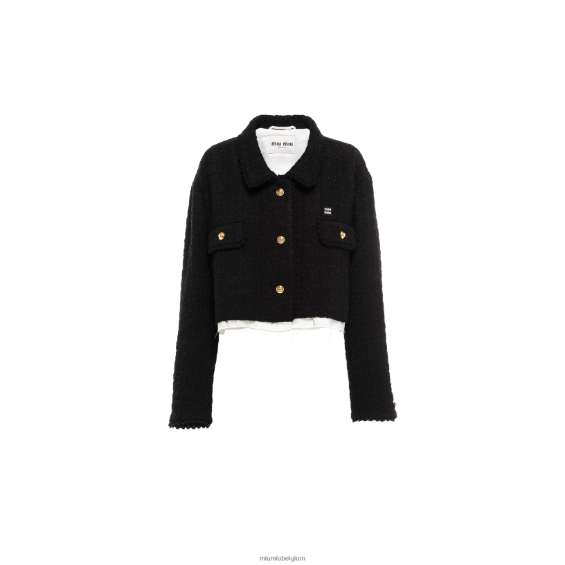 Miu Miu zwartsingle-breasted tweed jasje N8F6L515 klaar om te dragen