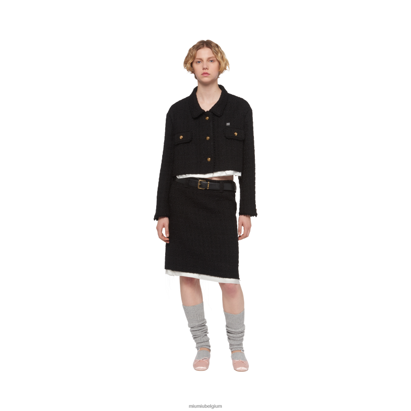 Miu Miu zwartsingle-breasted tweed jasje N8F6L515 klaar om te dragen