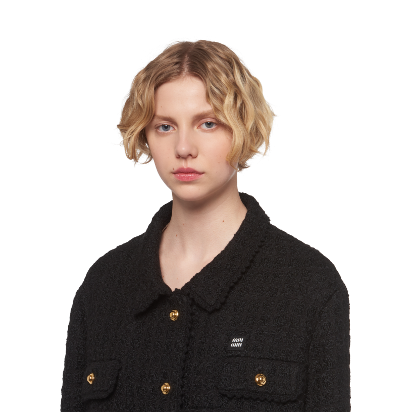 Miu Miu zwartsingle-breasted tweed jasje N8F6L515 klaar om te dragen
