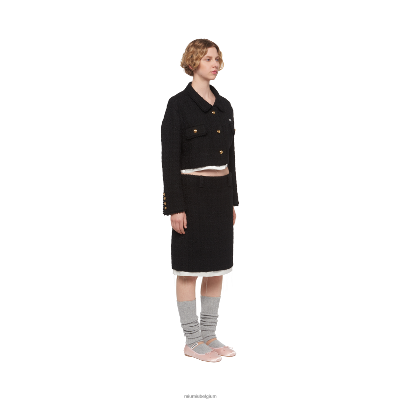 Miu Miu zwartsingle-breasted tweed jasje N8F6L515 klaar om te dragen