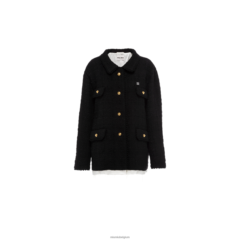 Miu Miu zwartsingle-breasted tweed jasje N8F6L521 klaar om te dragen