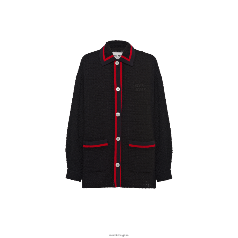Miu Miu zwarttweed blousonjack N8F6L535 klaar om te dragen