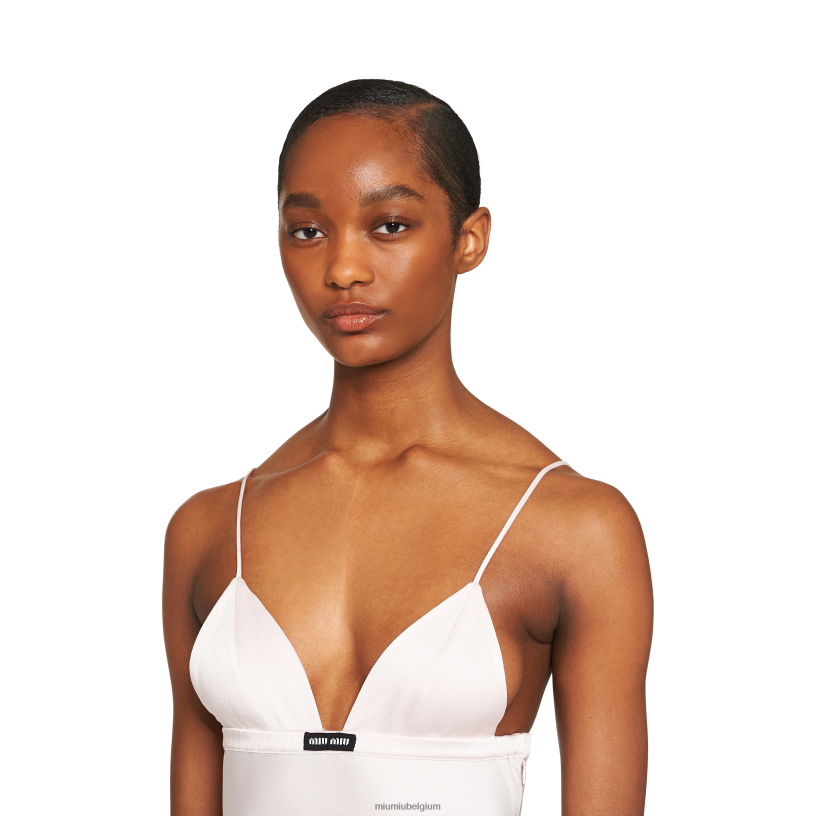 Miu Miu albast rozelange zijden jurk N8F6L356 klaar om te dragen