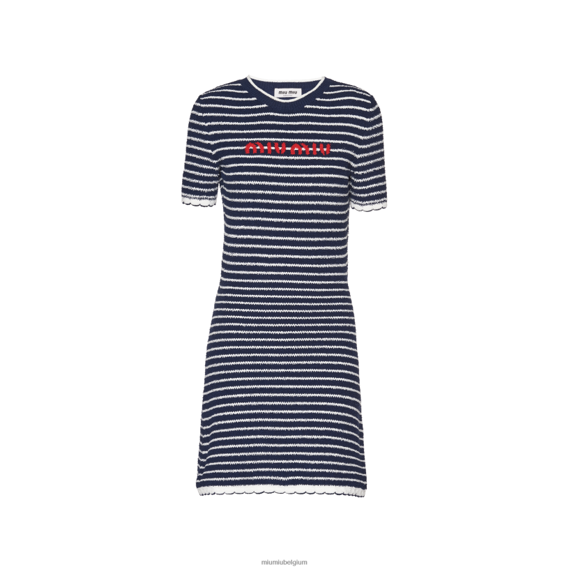 Miu Miu blauw Witmini-jurk van bouclékatoen met ronde hals N8F6L387 klaar om te dragen