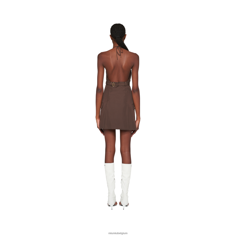 Miu Miu cacao bruinmini-jurk van panamakatoen N8F6L348 klaar om te dragen