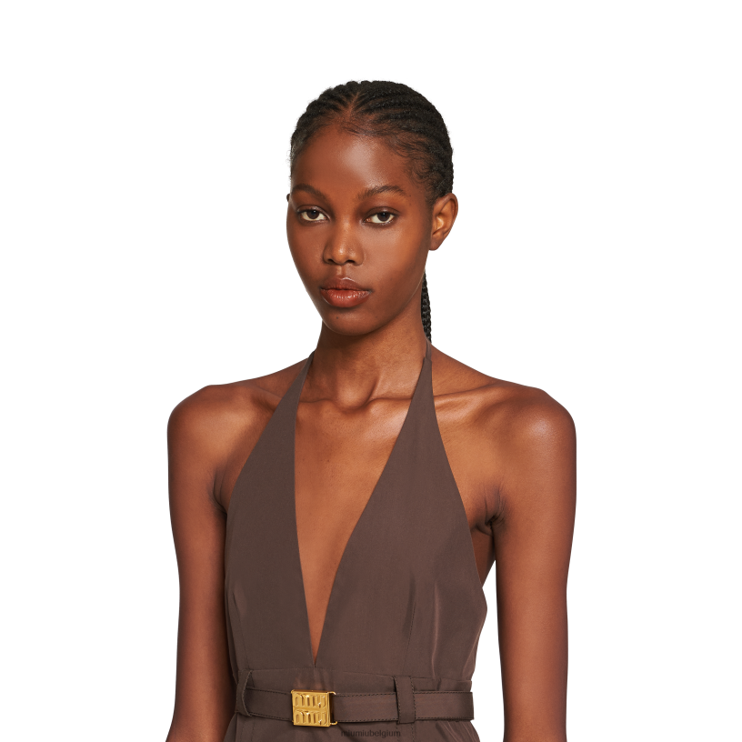 Miu Miu cacao bruinmini-jurk van panamakatoen N8F6L348 klaar om te dragen