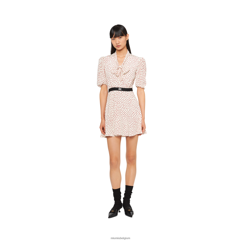 Miu Miu granaatappel geel/roodcrêpe de chine mini-jurk met hartjesprint N8F6L380 klaar om te dragen