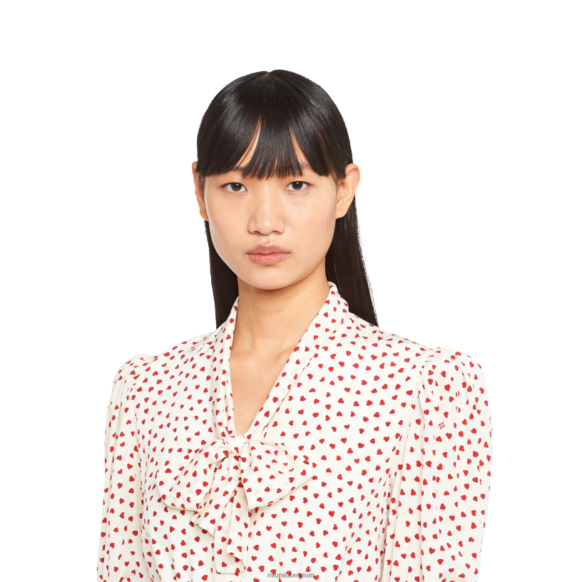 Miu Miu granaatappel geel/roodcrêpe de chine mini-jurk met hartjesprint N8F6L380 klaar om te dragen