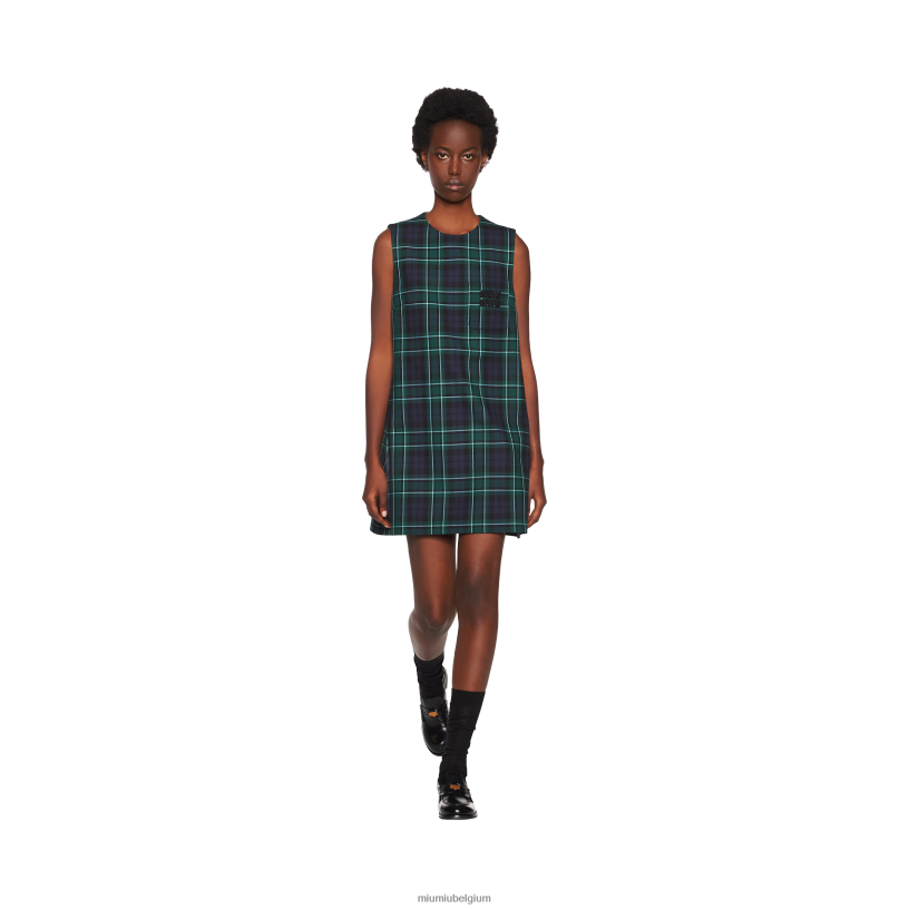 Miu Miu marinegeruite mini-jurk N8F6L430 klaar om te dragen