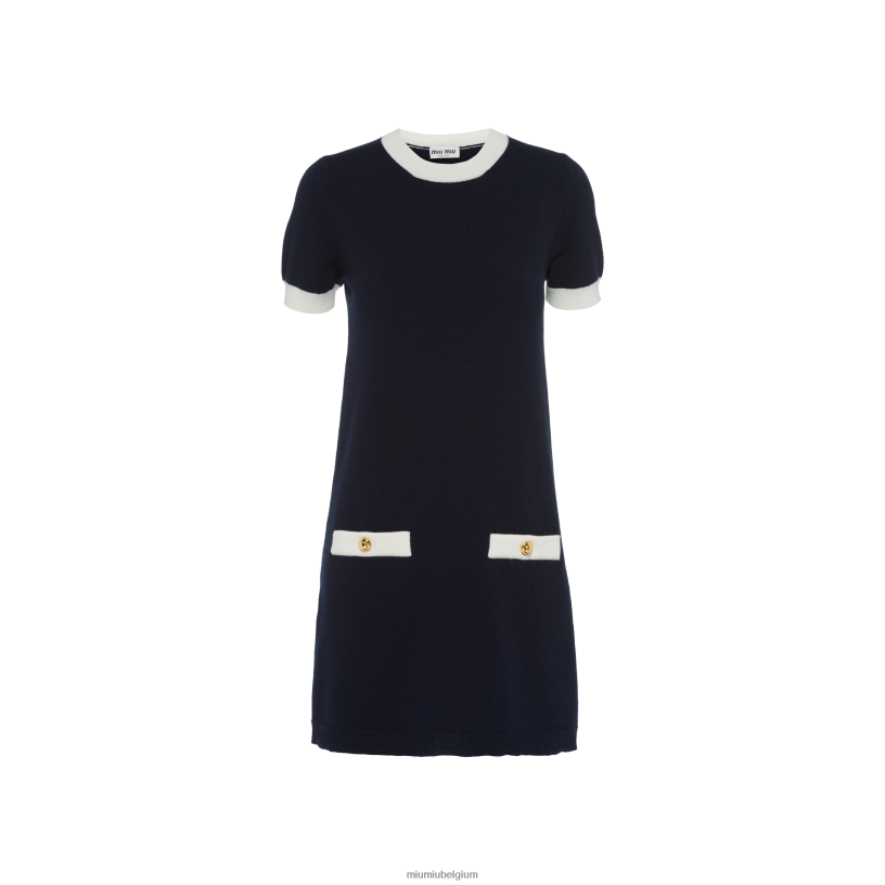 Miu Miu marinekasjmier jurk met ronde hals N8F6L407 klaar om te dragen