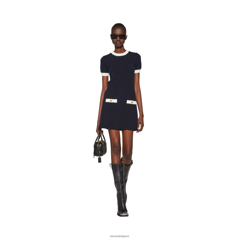 Miu Miu marinekasjmier jurk met ronde hals N8F6L407 klaar om te dragen