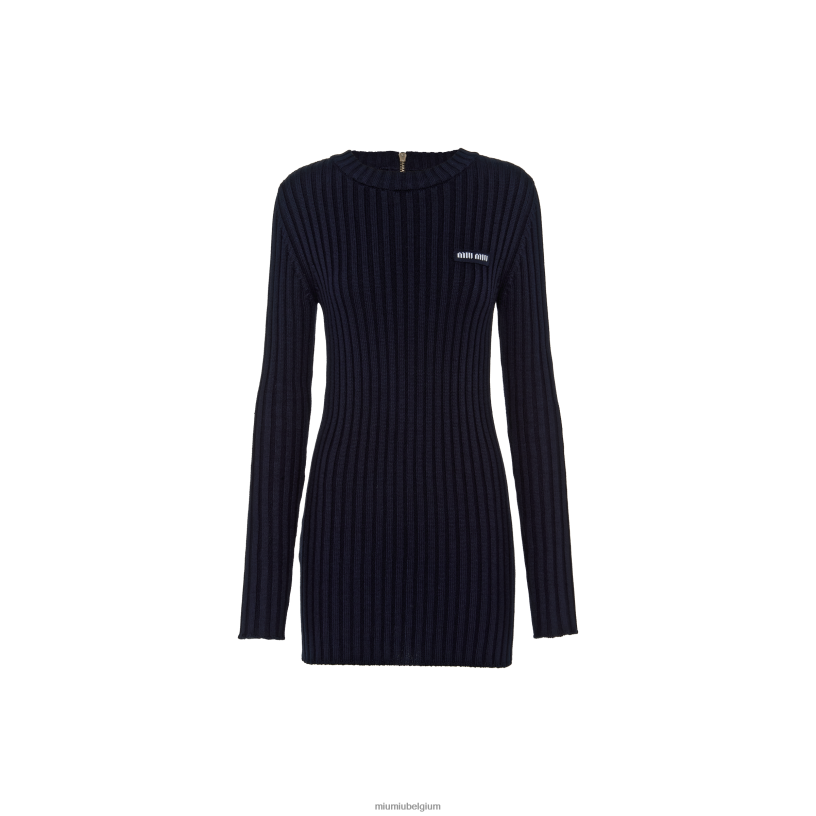 Miu Miu marinekatoenen gebreide mini-jurk N8F6L364 klaar om te dragen