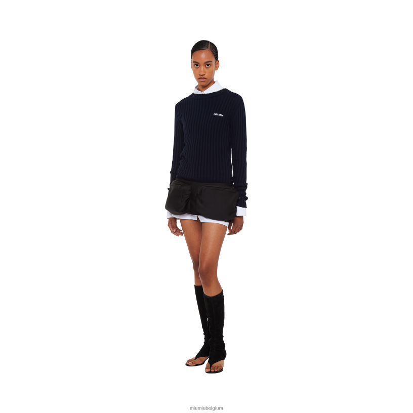 Miu Miu marinekatoenen gebreide mini-jurk N8F6L364 klaar om te dragen