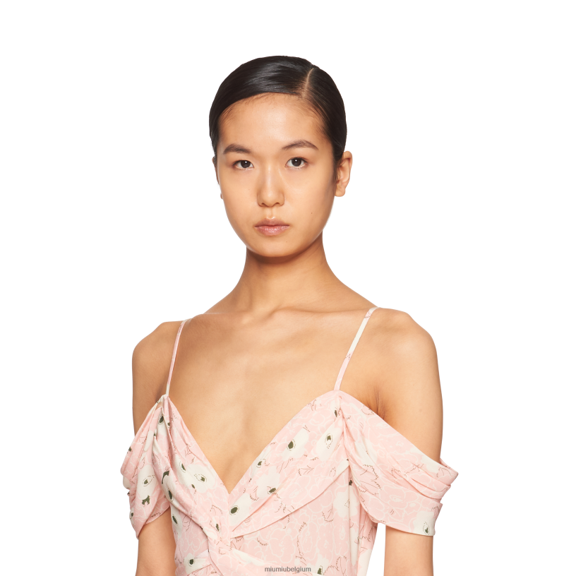 Miu Miu opaline/ivoorcrêpe de chine lange jurk N8F6L385 klaar om te dragen