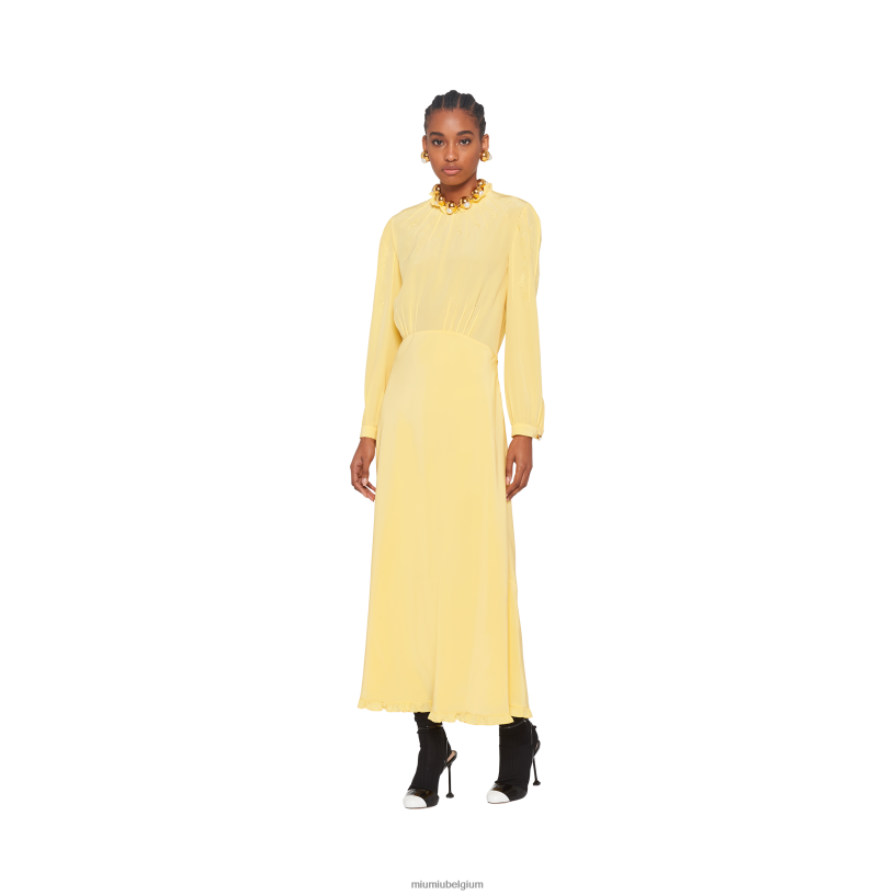 Miu Miu roomlange geborduurde crêpe de chine jurk N8F6L444 klaar om te dragen