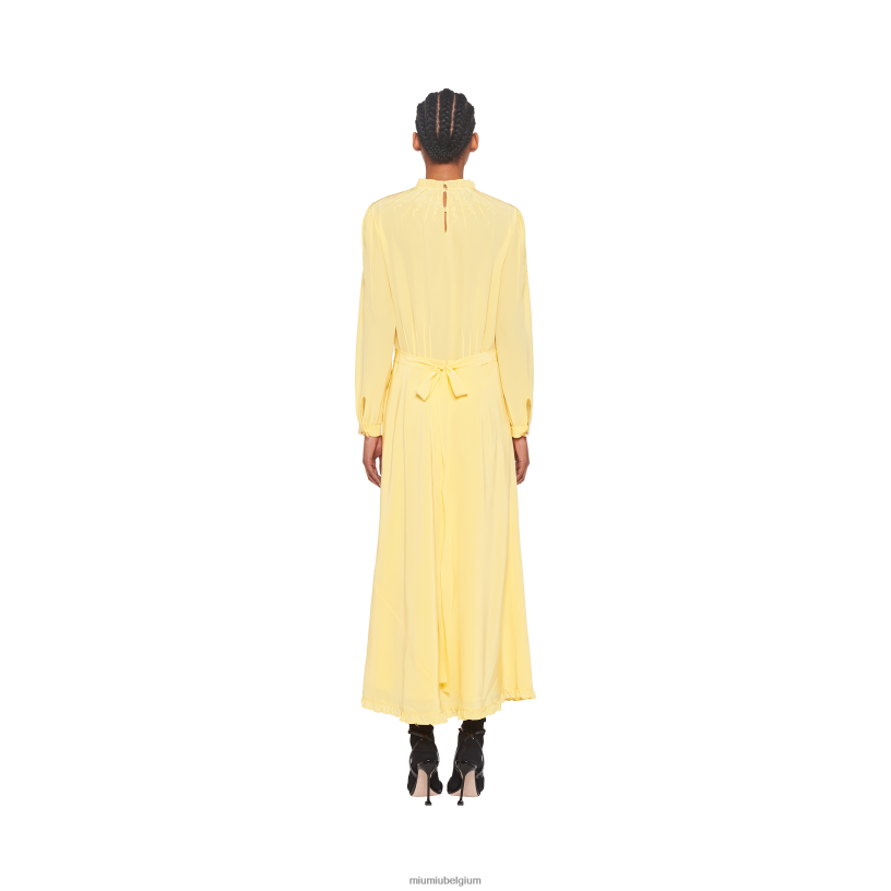 Miu Miu roomlange geborduurde crêpe de chine jurk N8F6L444 klaar om te dragen