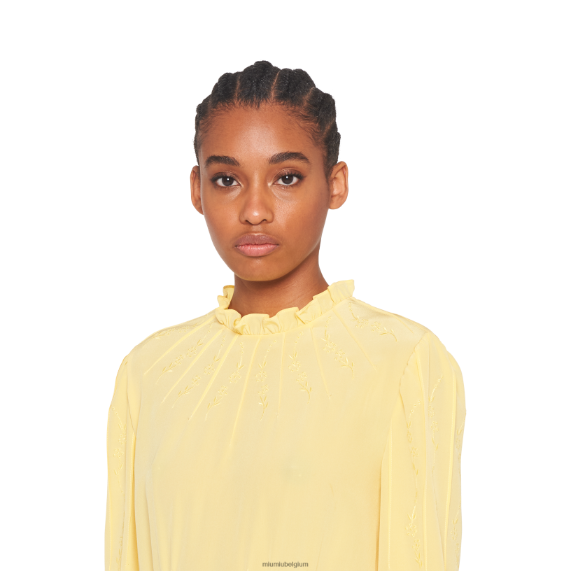 Miu Miu roomlange geborduurde crêpe de chine jurk N8F6L444 klaar om te dragen