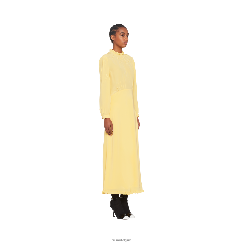 Miu Miu roomlange geborduurde crêpe de chine jurk N8F6L444 klaar om te dragen