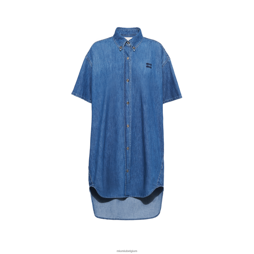 Miu Miu saffierblauwchambray jurk N8F6L359 klaar om te dragen