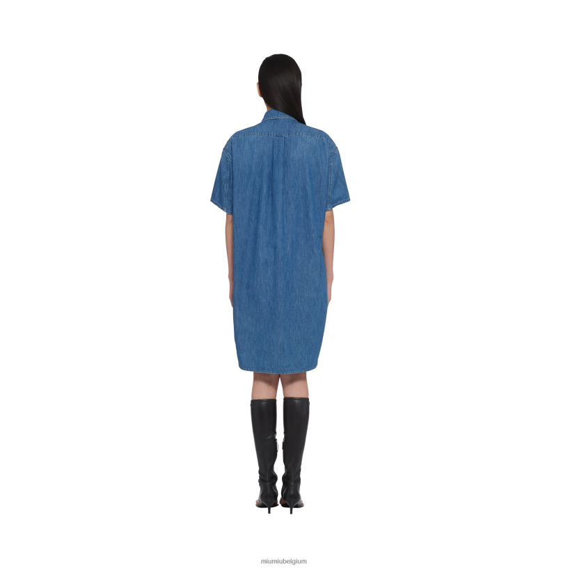 Miu Miu saffierblauwchambray jurk N8F6L359 klaar om te dragen