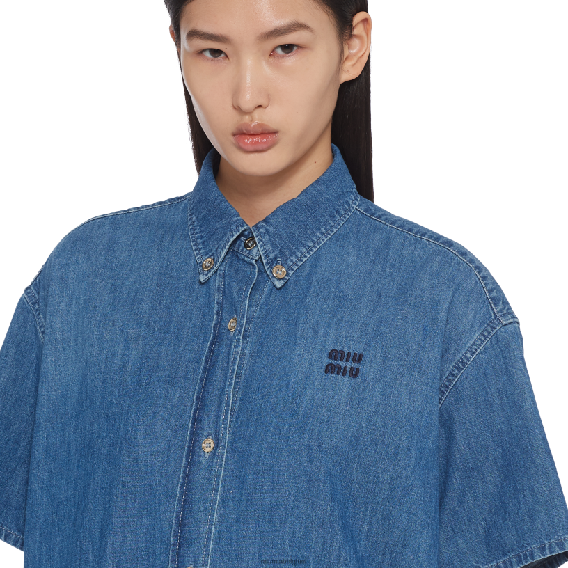 Miu Miu saffierblauwchambray jurk N8F6L359 klaar om te dragen