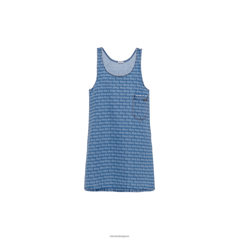 Miu Miu saffierblauwdenim mini-jurk N8F6L450 klaar om te dragen