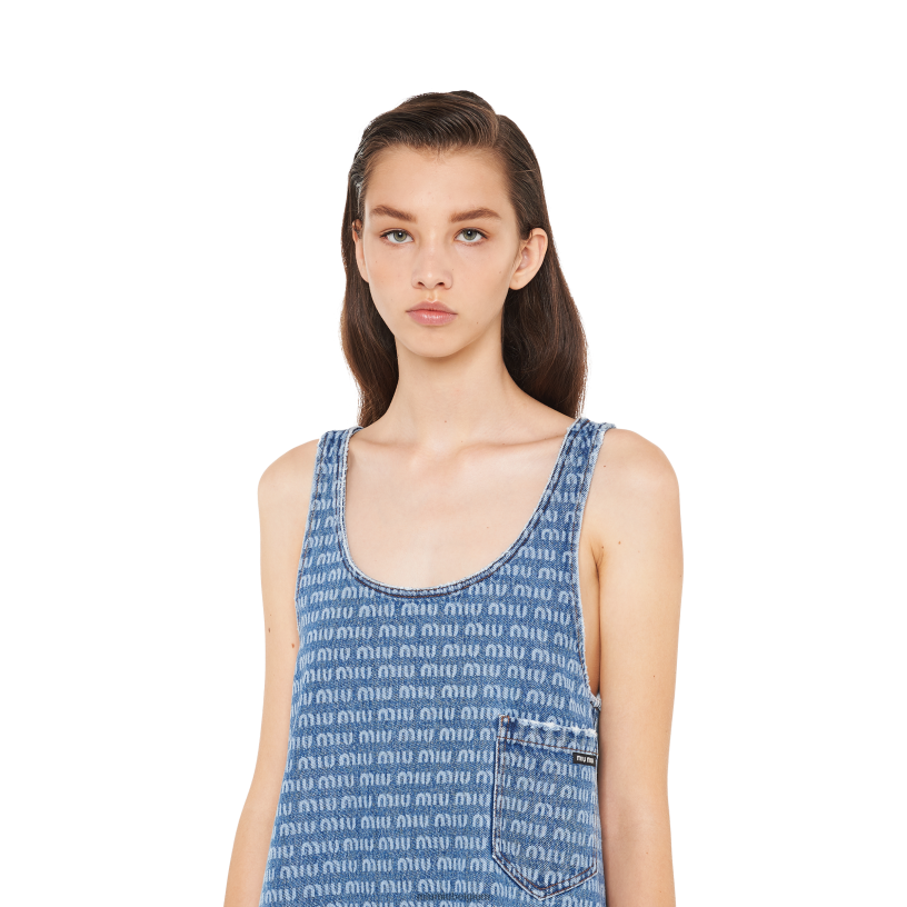 Miu Miu saffierblauwdenim mini-jurk N8F6L450 klaar om te dragen