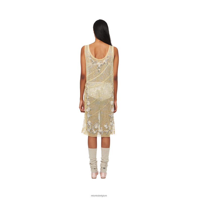 Miu Miu vanillegeborduurde tule jurk N8F6L419 klaar om te dragen